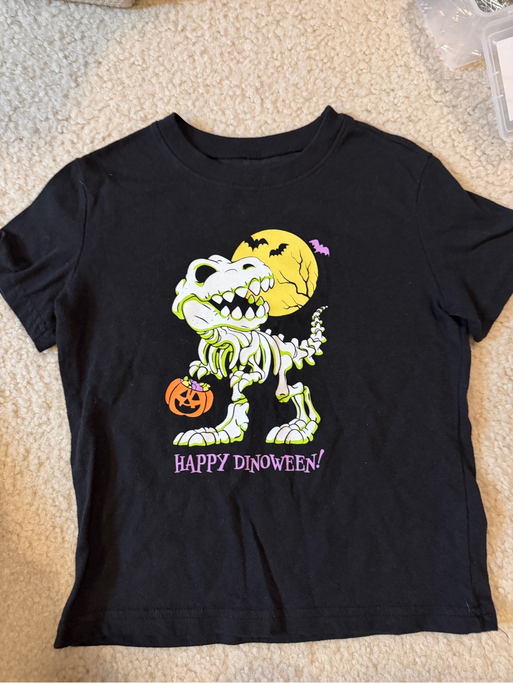 jumping beans Black Halloween "Happy Dinoween" Dino Skeleton Tee